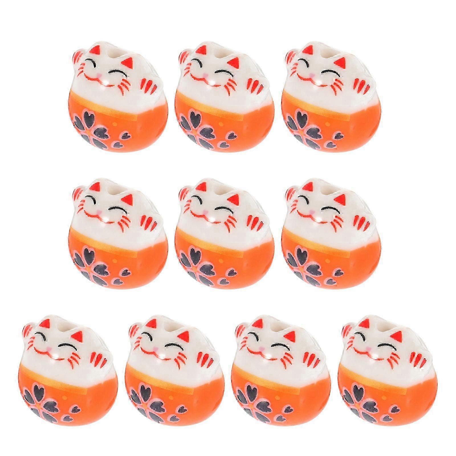 Ceramic Cat Pattern DIY Beads for Handmade Jewelry Making 10Pcs Set