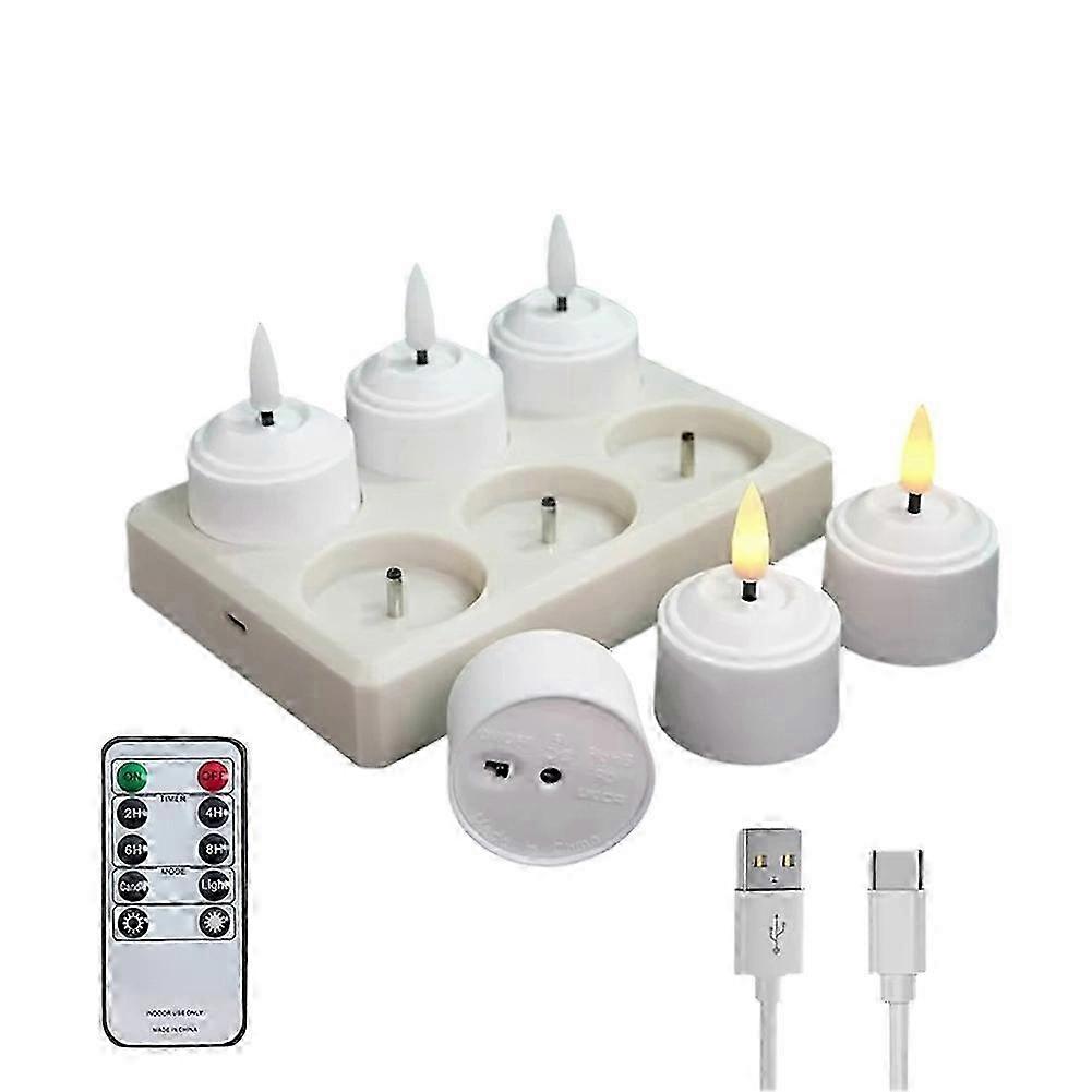 3D Wick LED Tea Light Set with Remote Control, Timer, and USB Charging Station