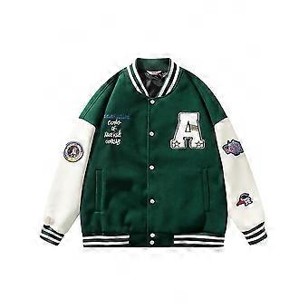 Män Letter Patched Randig Trim Drop Shoulder Varsity Jacka