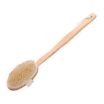 Langstielige Badebürste mit Peeling-Rückseite, hölzerne Körpermassage-Badebürste, Badezubehör