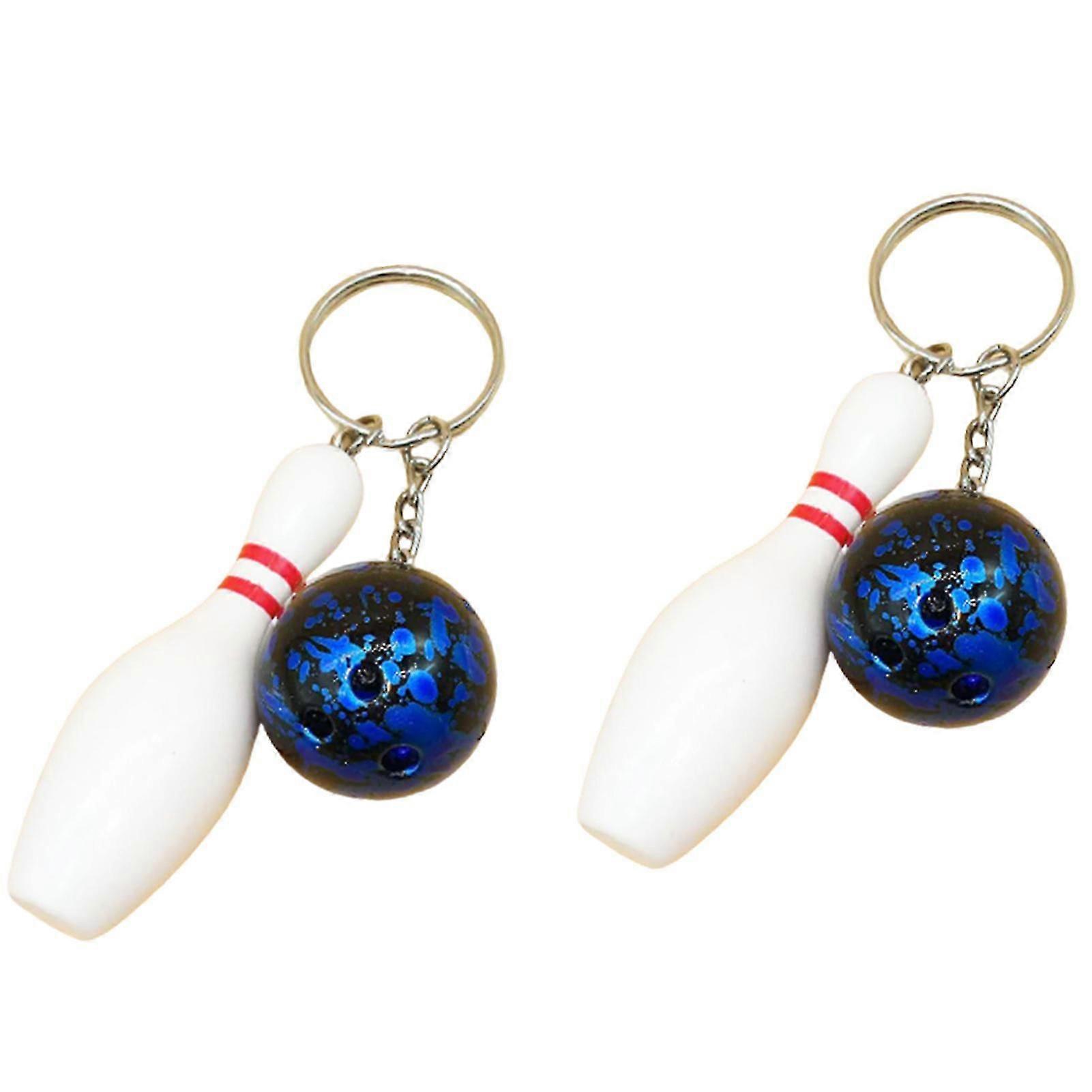 Blue 2pcs Mini Simulation Bowling Car Key Ring Accessories