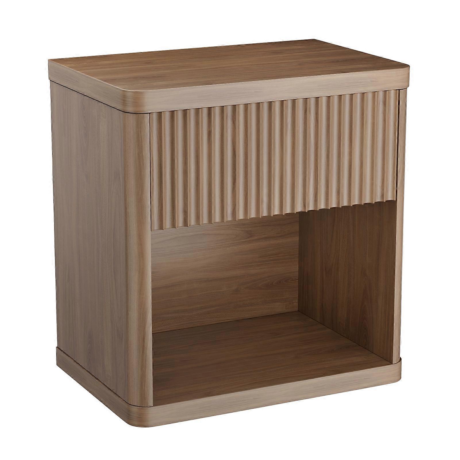 Bedside Table with Open Compartment and Rounded Corners Design