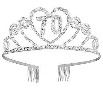 1PC coroa oca liga strass coroa com pente de cabelo para o 70º aniversário