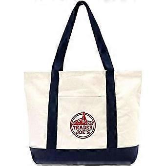 EXZMA Trader Joe's grote canvas boodschappentas met borduurwerk (1 stuk), marineblauw