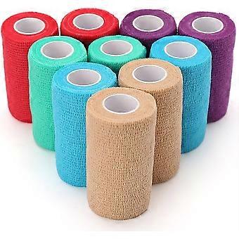 Bandagem Vet Wrap, 10 cm x 4,5 m, Pacote com 10 unidades, Bandagem autoadesiva, Bandagem coesiva não tecida, Fita adesiva para primeiros socorros para cavalos, cães e gatos, cotovelo e tornozelo, Cores sortidas