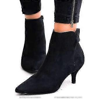 Vrouwen Zip Enkel Booties Lage Kitten Hiel Puntige Teen Schoenen