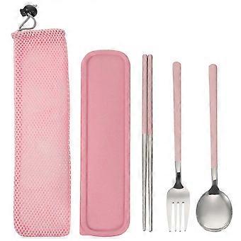 Camping Cutlery Storage Bag with Pink Chopsticks and Forks for Hiking Easy to Store and Carry Square Shape Nordic Style 1Set