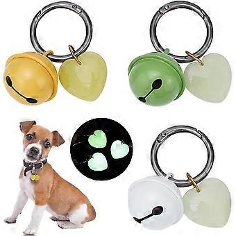 3 Pcs Set Dog Collar Bells,2.3 Inch Glow Bells for Dogs with Alloy Spring Ring Clasps Tracking Bells Collar Accessories,Green/White/Yellow