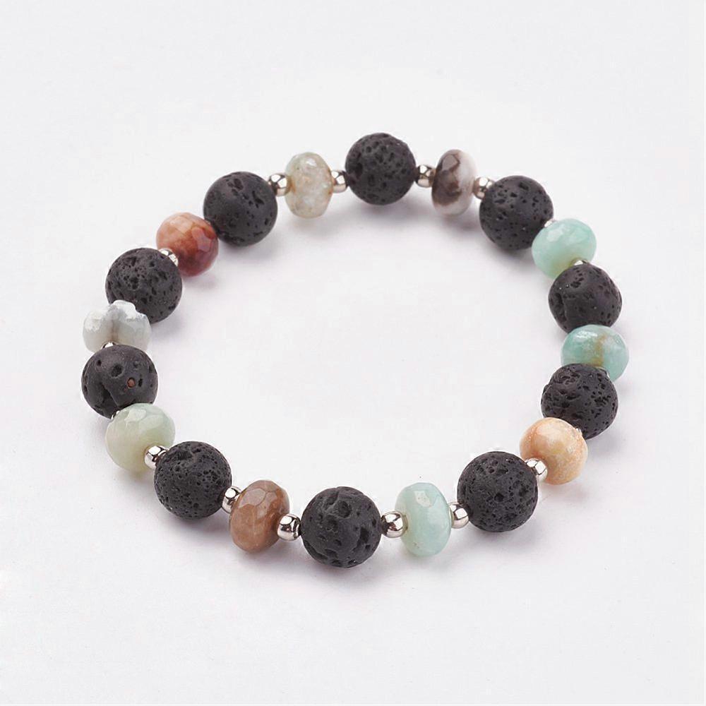 25pcs Amazonite Stretch Bracelets with Iron Beads 2 inch(49mm)