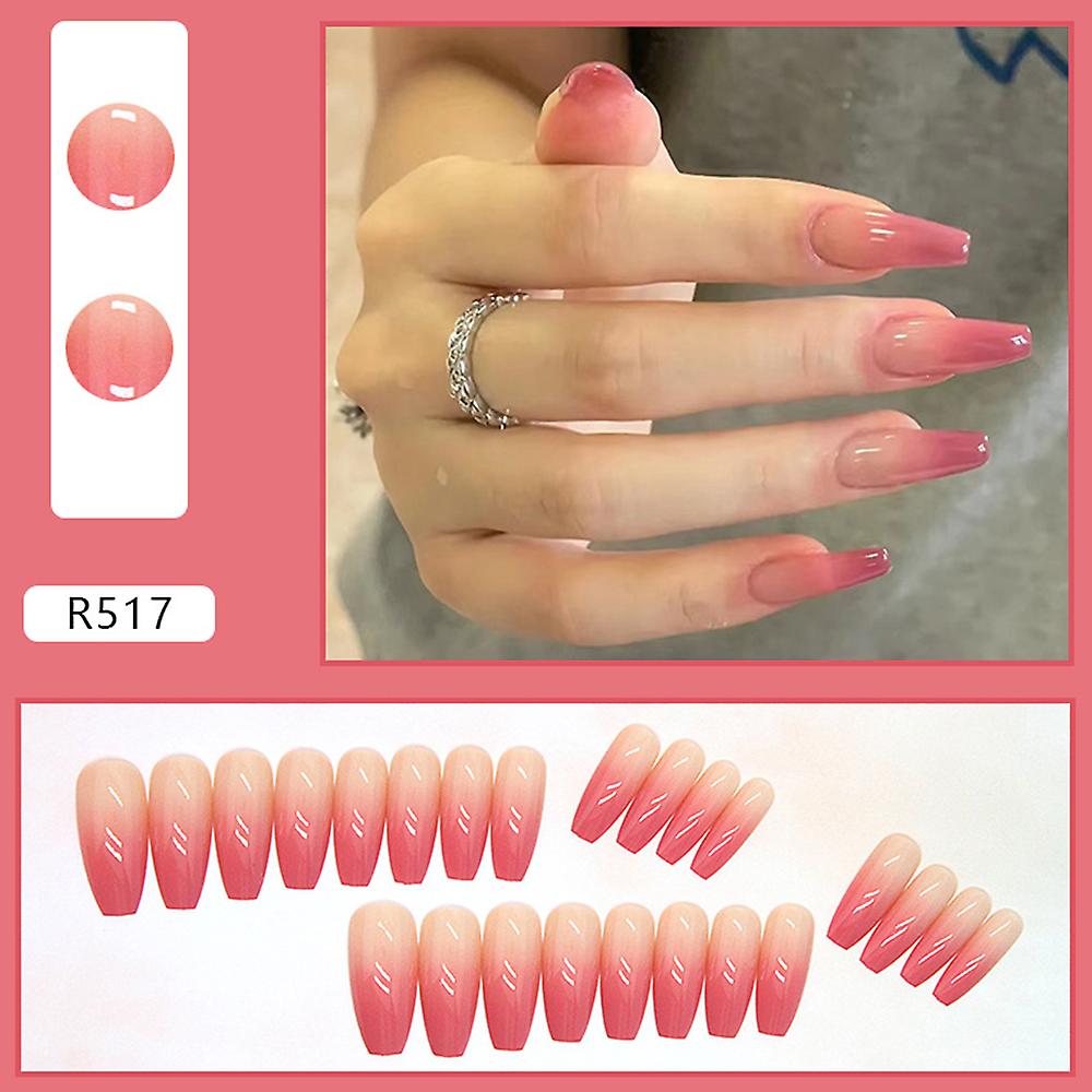 24pcs Glossy False Nails Gradient Orange Red Long Ballet Nails