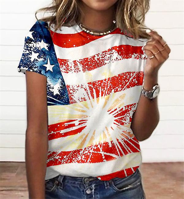 Women's 3d Printing Independence Day Themed Collection Round Neck T-shirt Short Sleeve Top