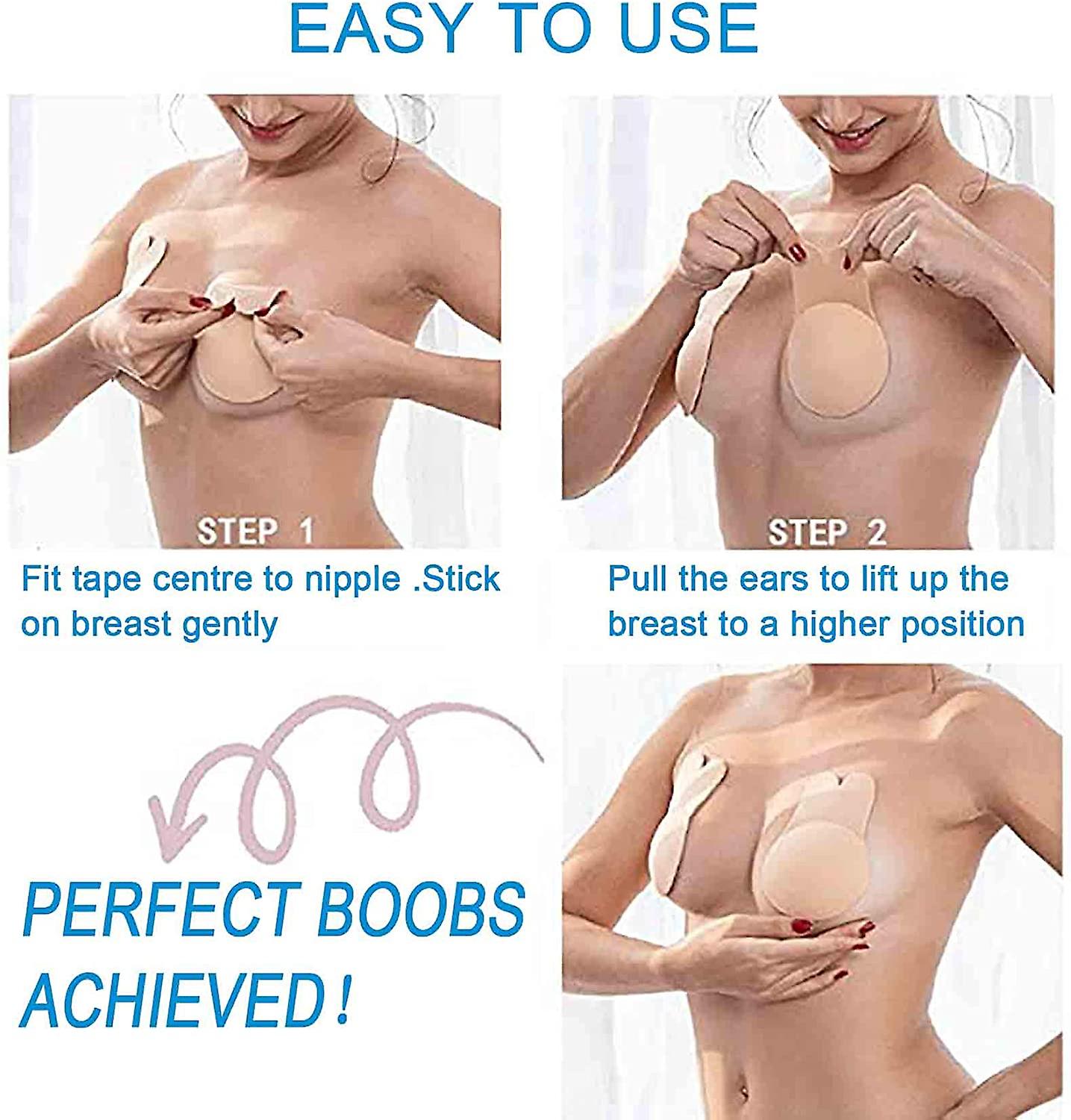 3 Pairs Adhesive Bra, Reusable Strapless Self Silicone Push Up Invisible Sticky Nipple Covers For