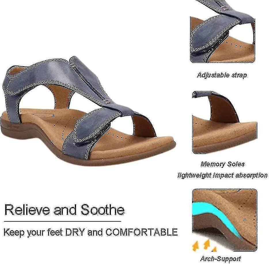 CMF Women Orthopedic Sandals Comfortable Arch-support PU Leather Floral Cut-out Wedge Summer Beach