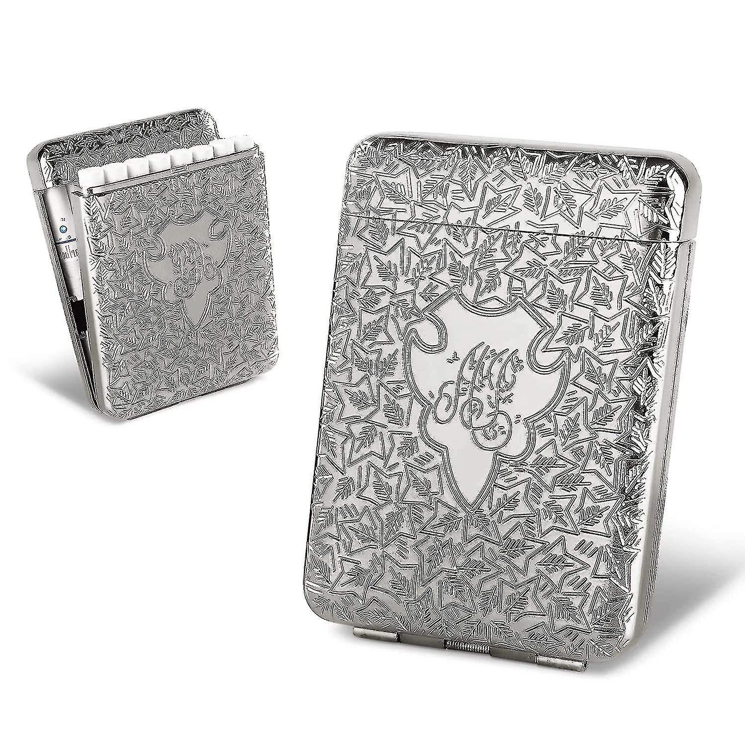 Metal Cigarette Case, Vintage Weed Cigarette Holder, Peaky Blinders Box For  16 King Size 84mm Cigarettes, Unique Birthday Gifts For Women Men (silver) 