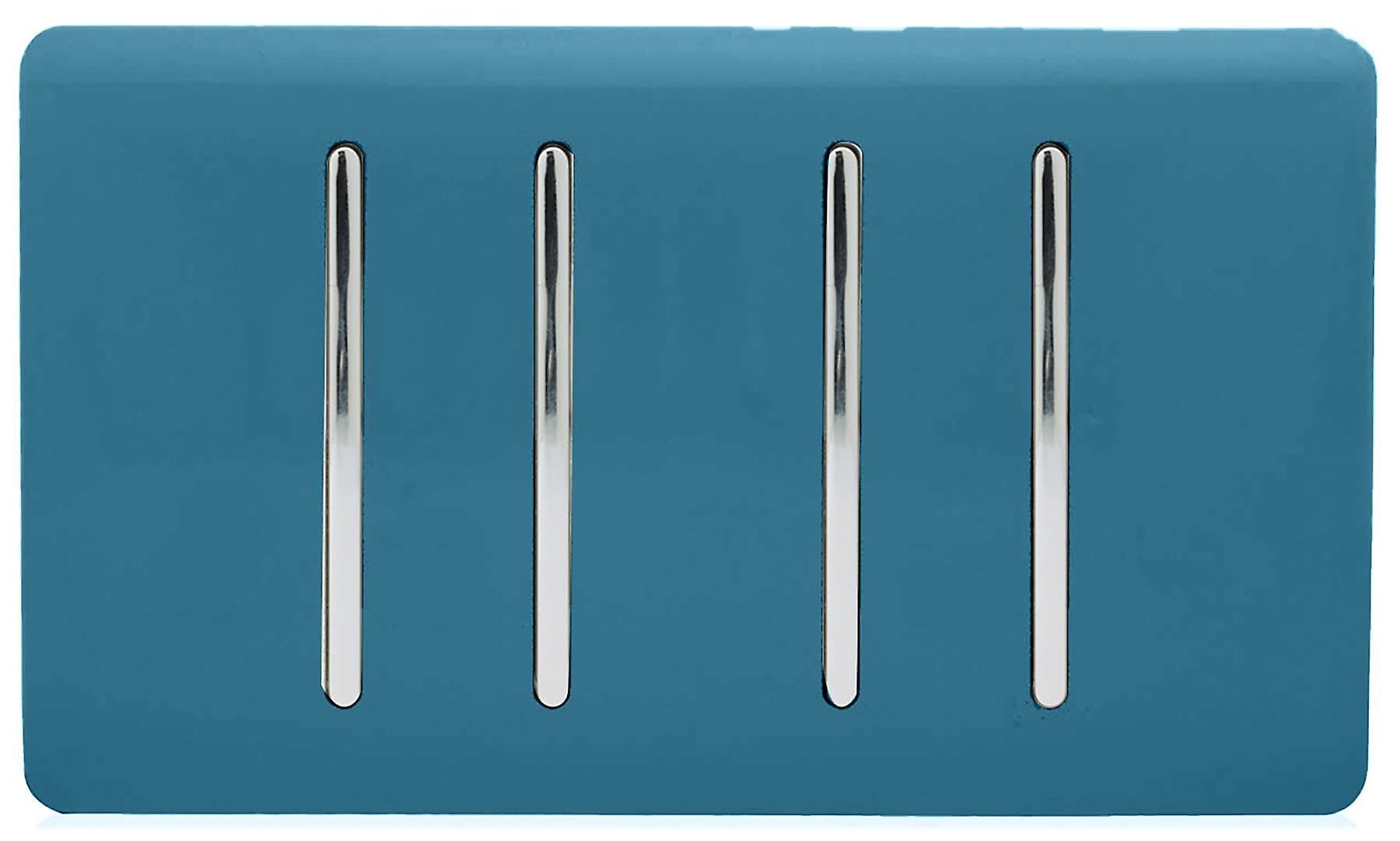 Trendi 4 Gang (2 Way & 2xIntermediate) Glossy 10 Amp Rocker Light Switch Ocean Blue