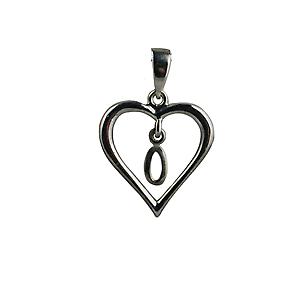 Silver heart Pendant with a hanging Initial O