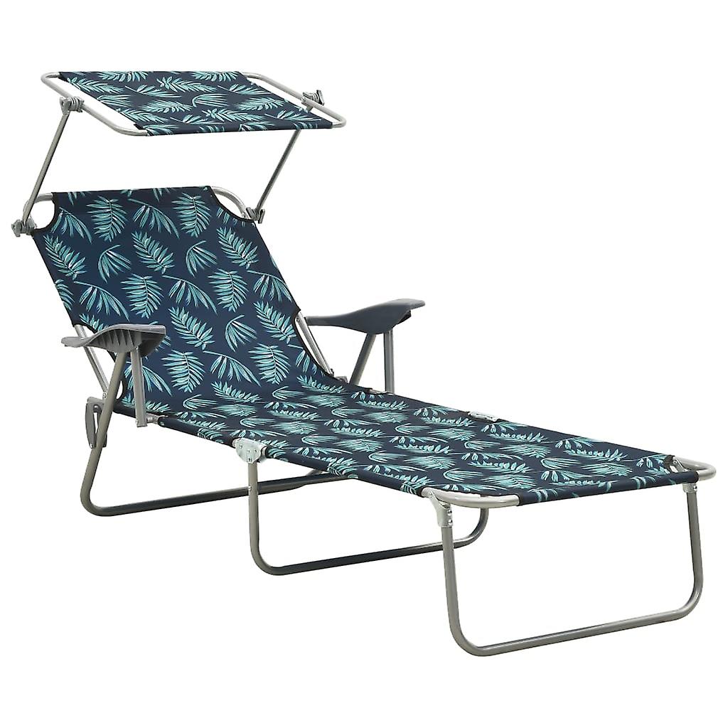 Sun lounger with sun canopy steel leaf pattern