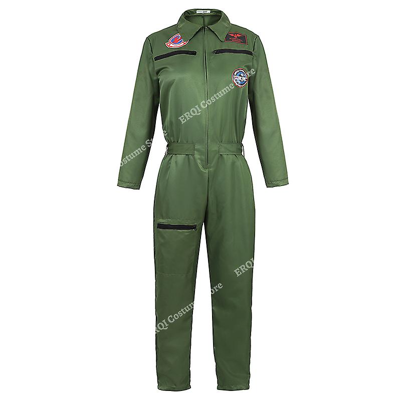 パイロットコスチュームメンズウィメンズファイターパイロットコスチュームアダルトプラスサイズトップガンコスチュームコスプレミリタリーパイロットユニフォームアーミーグリーンドレス