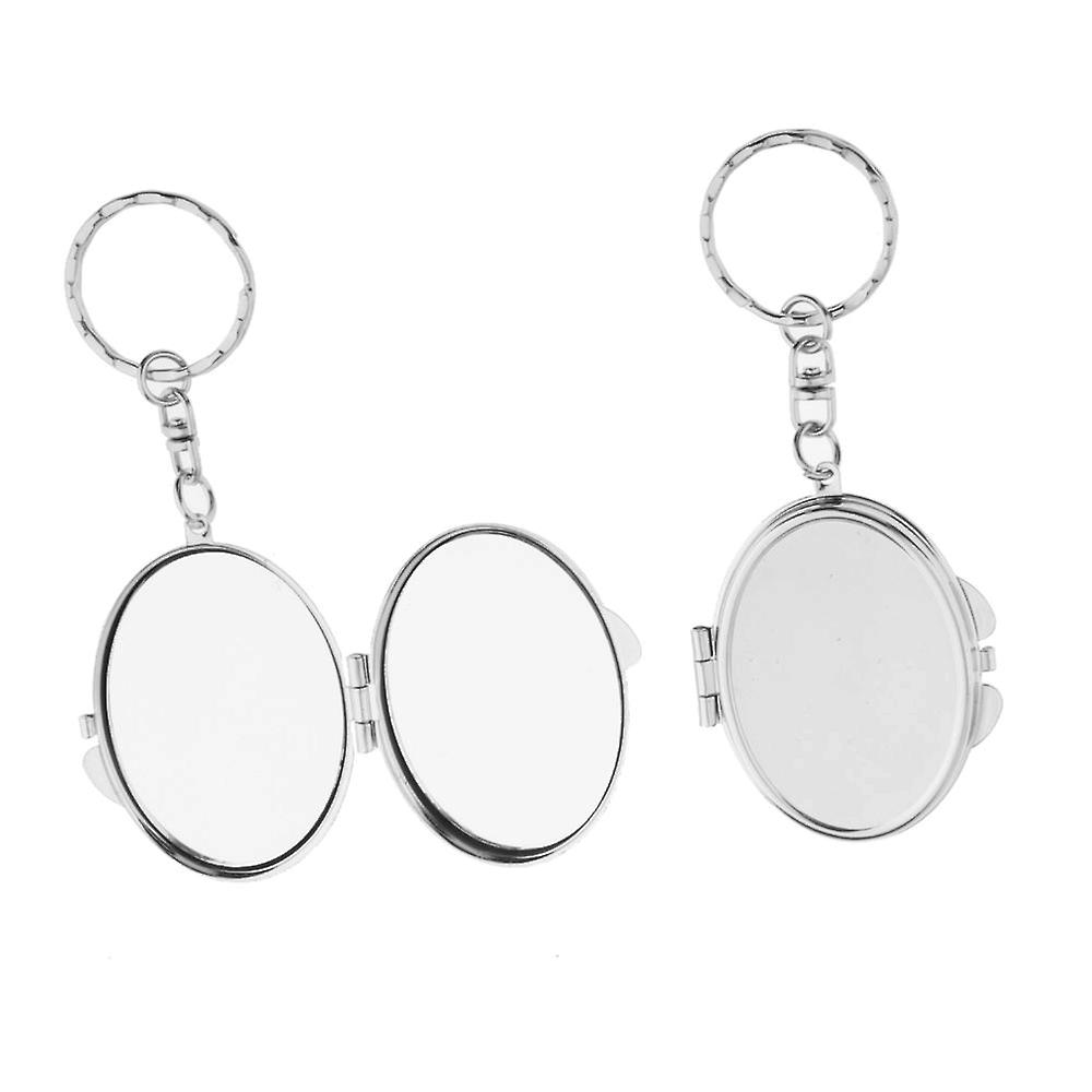 2pcs Portable Folding Egg Shape Compact Pocket Makeup Mirror Keychain