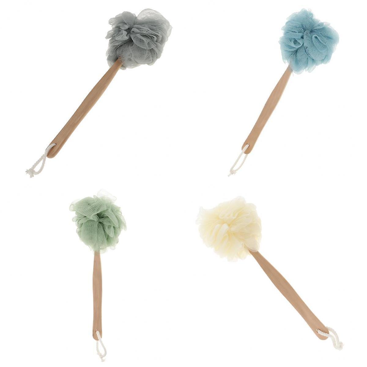 4 pièces Long Handle Douche Puff Pouf Éponge Exfoliante Mesh Brush Scrubber