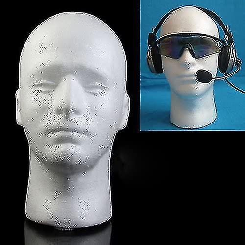 Polystyrene Head, Male Model Foam Plastic Mannequin Head Model Wig Glasses Hat Display Stand-white
