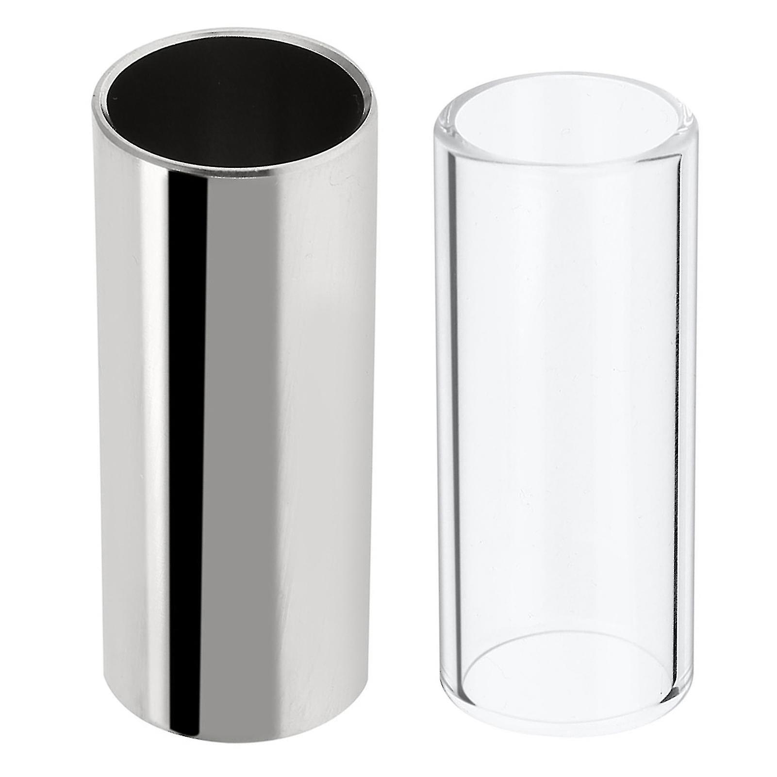 Set of 2 6cm stainless steel and glass guitar slides