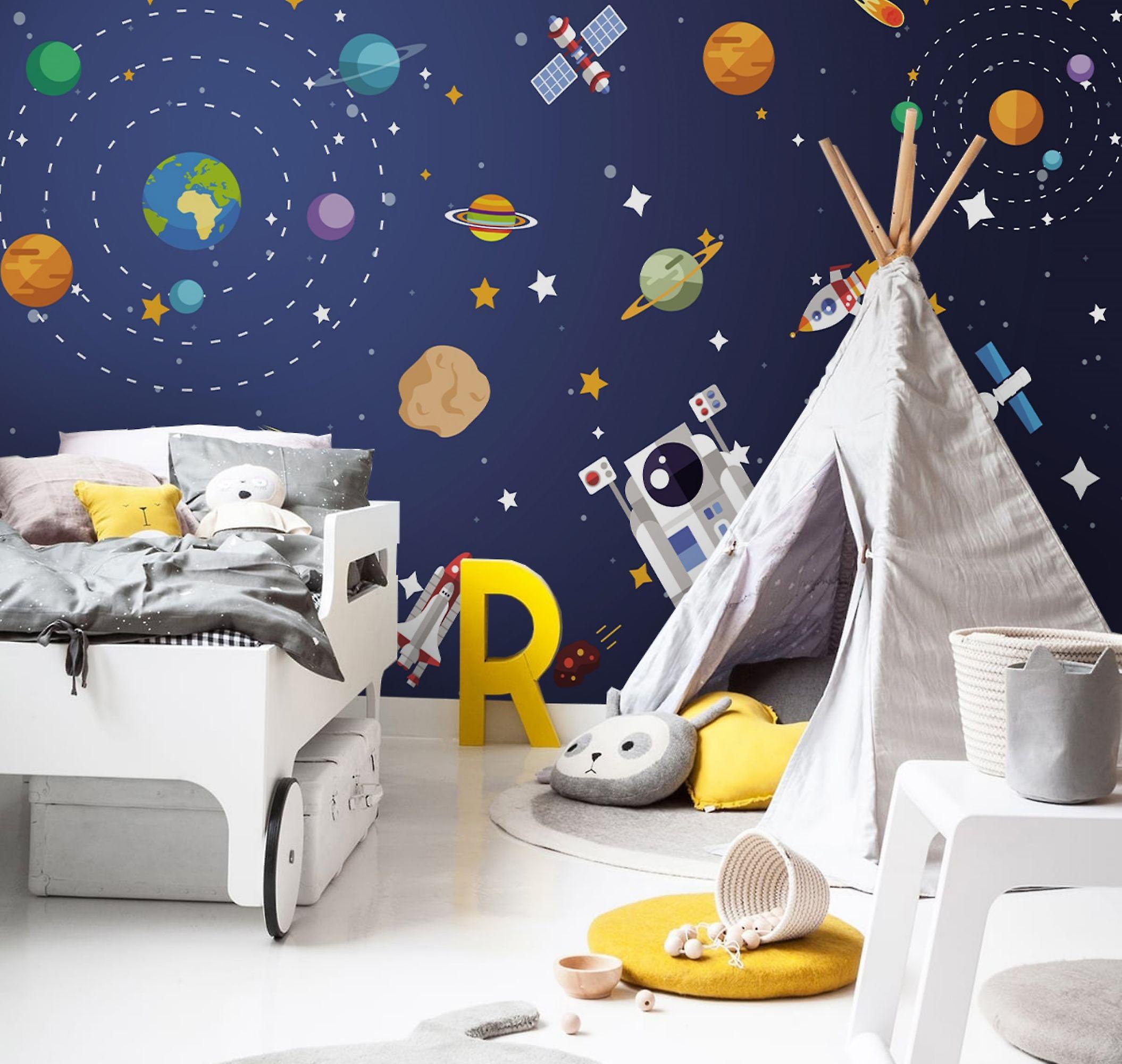 3D手绘卡通蓝色宇宙星星壁画壁纸Gd 1766