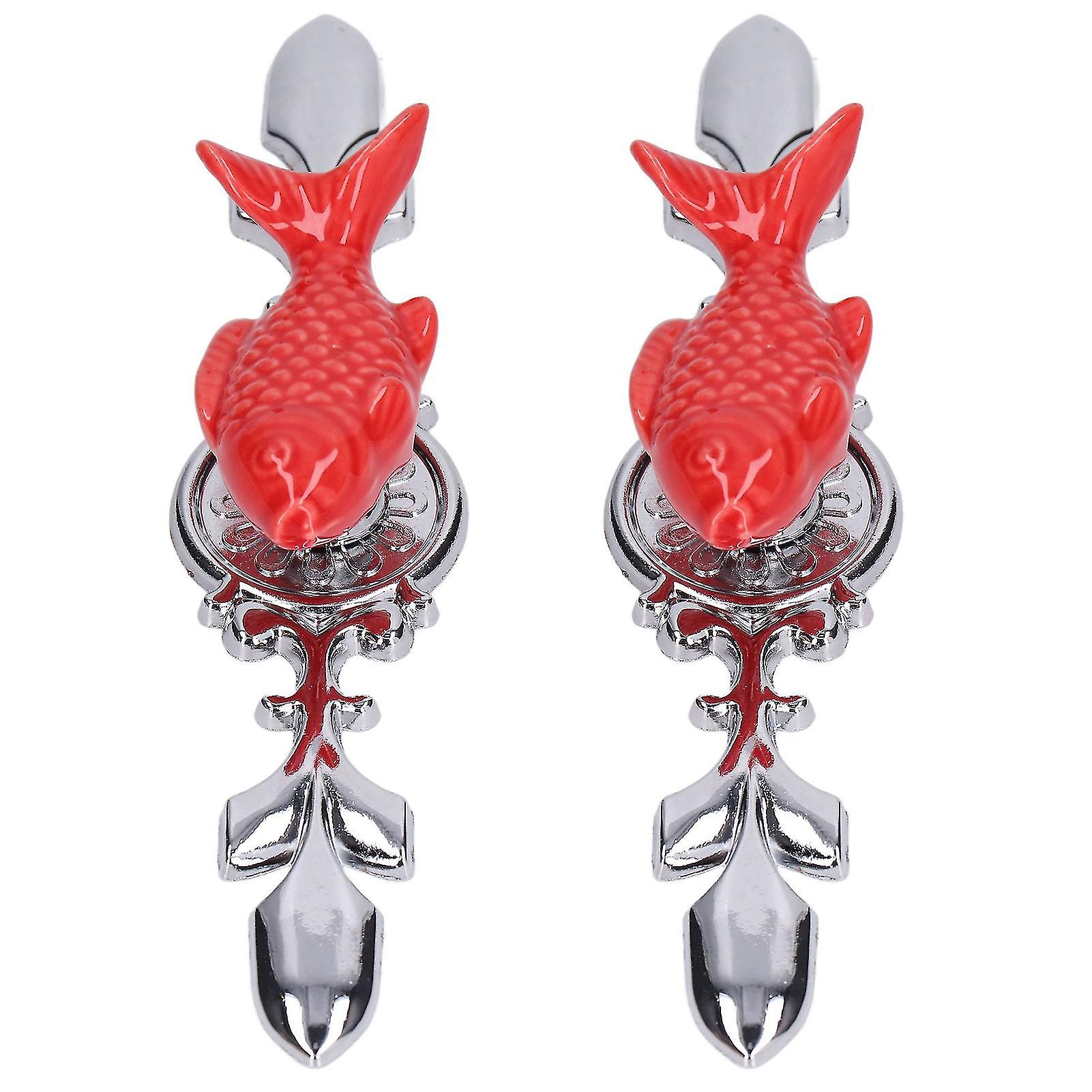 2Set Red Grass Carp Zinc Alloy Cabinet Knobs 136g 1077D