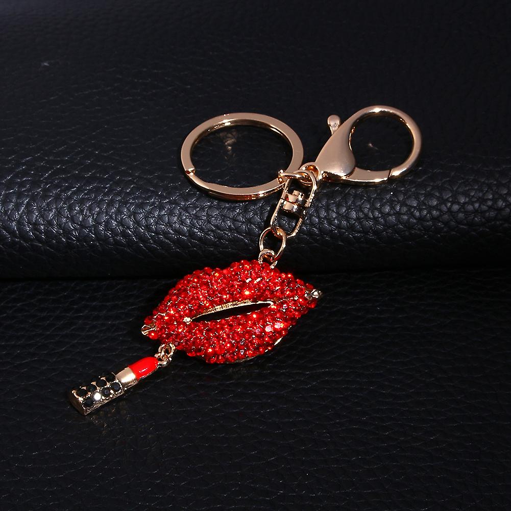 Sexy lipstick keychain with rhinestones and crystals