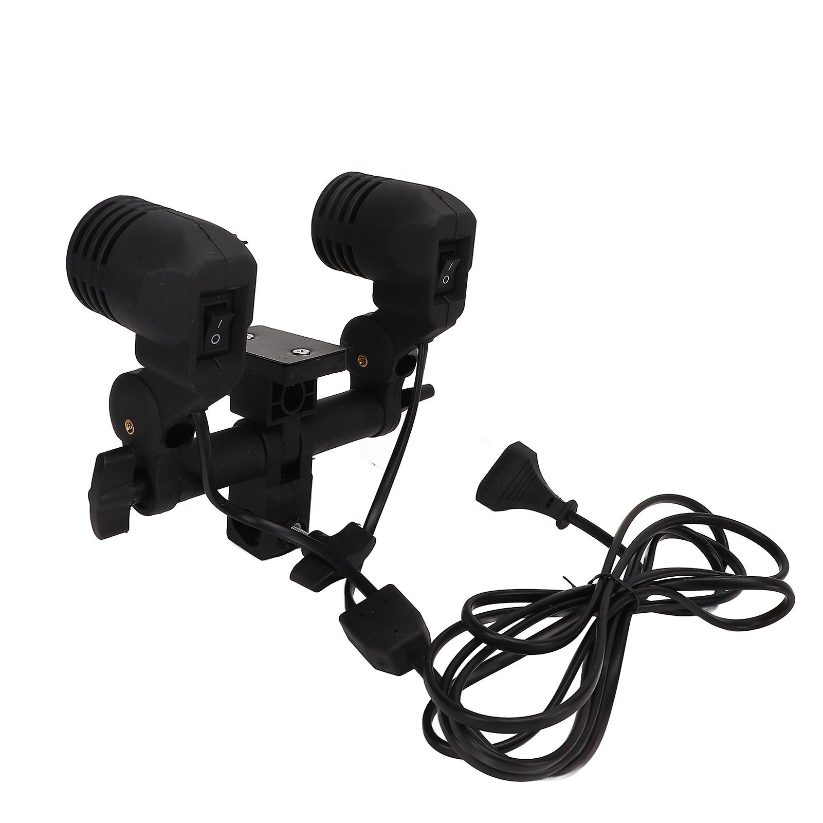 Double Head Photography Studio E27 Socket Bulb Holder Flash Umbrella Bracket 110V?220VEU Plug