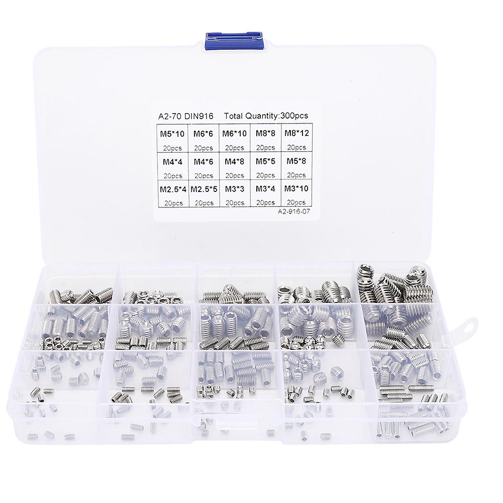 300Pcs Set Screw Hex Socket Stainless Steel 304 Fasteners for Electronics Industry