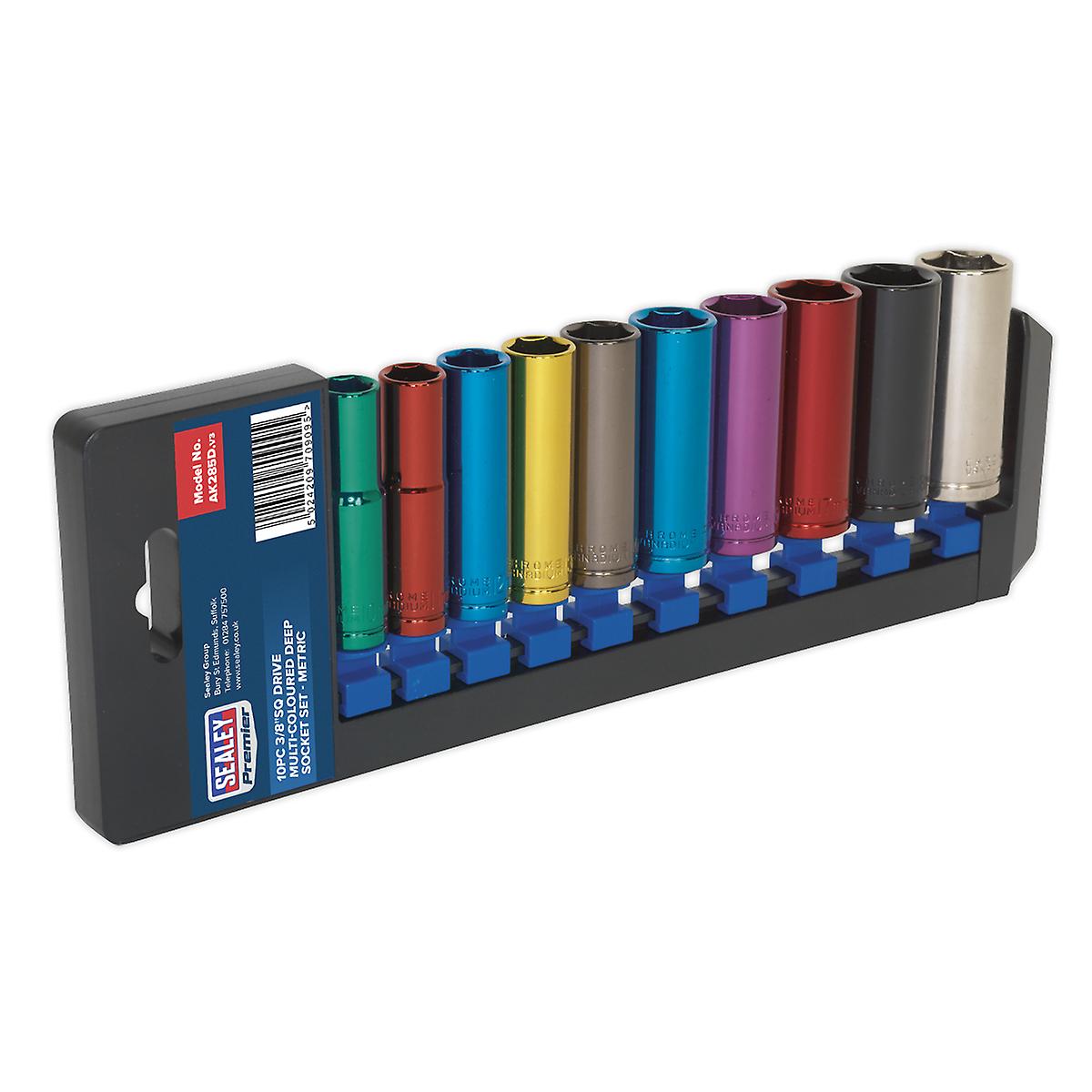 Sealey Ak285D Multi-Coloured Socket Set 10Pc 3/8In Sq Drive 6Pt Deep Metric