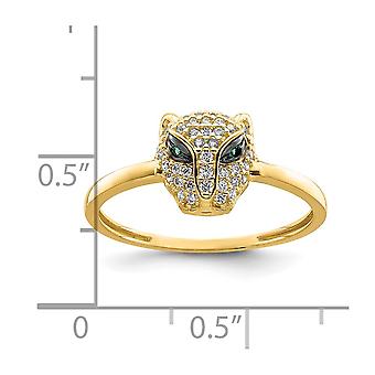 14k Gold Polished Green and White CZ Cubic Zirconia Simulated Diamond