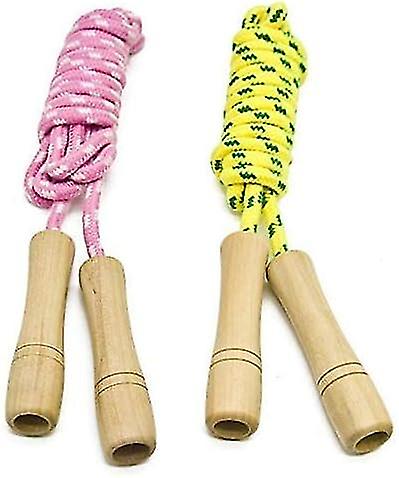 Cotton Jump Rope for Kids - Wooden Handle - Adjustable Braided Fitness Skipping Pack of 2