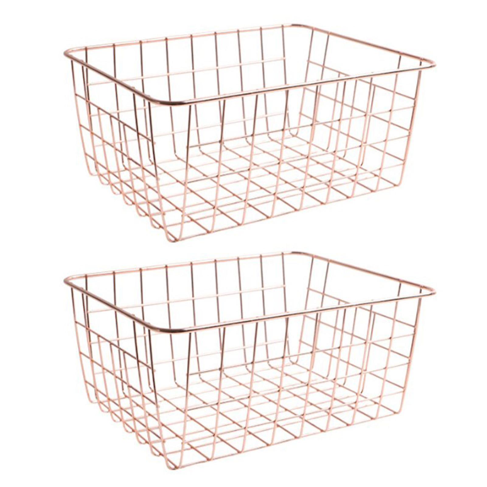 Rust Proof Iron Freezer Basket 2pcs Rose Gold Large Capacity