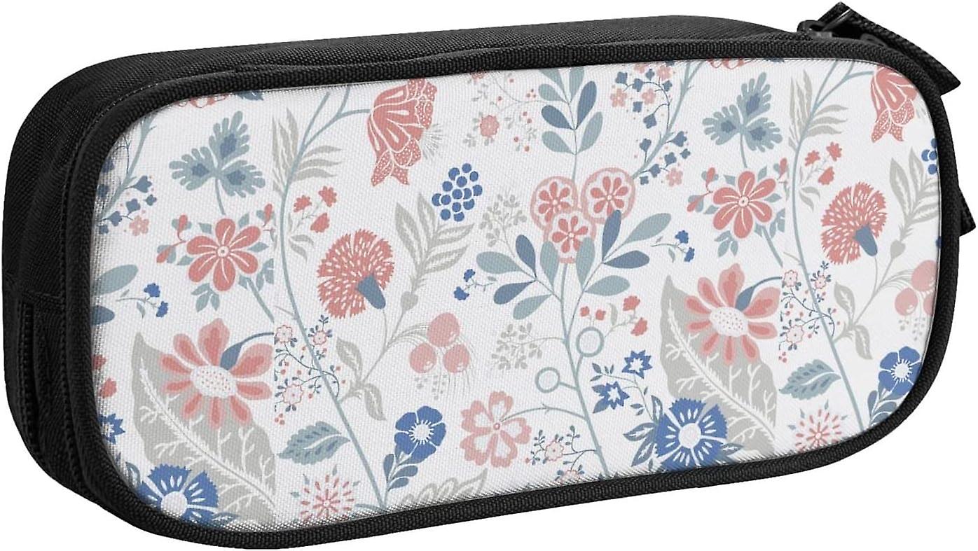 Plain Flower Double Layer Pencil Case Large Capacity Zipper Stationery Storage Bag for Boys and Girls8492