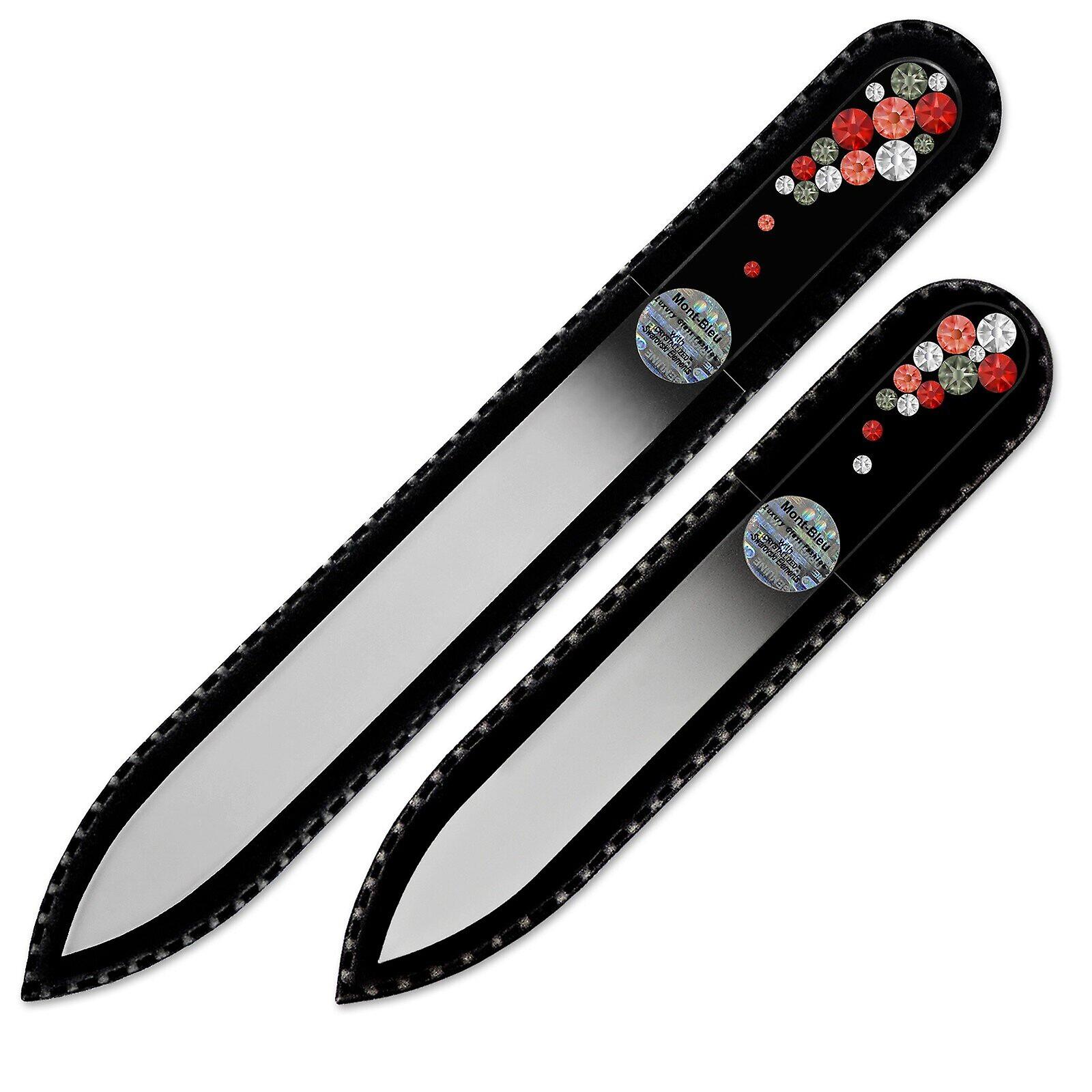 Set of 2 Czech Black Glass Nail Files with crystals BB-MS - Red