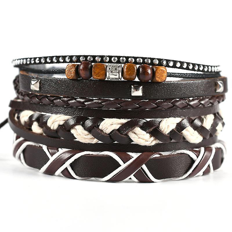 2023 سوار جلدي جديد للرجال طبقة علوية من جلد البقر سوار محبوك بأسلوب غريب ، مجوهرات رجالية متعددة الطبقات منسوجة يدويا ومنسوجة