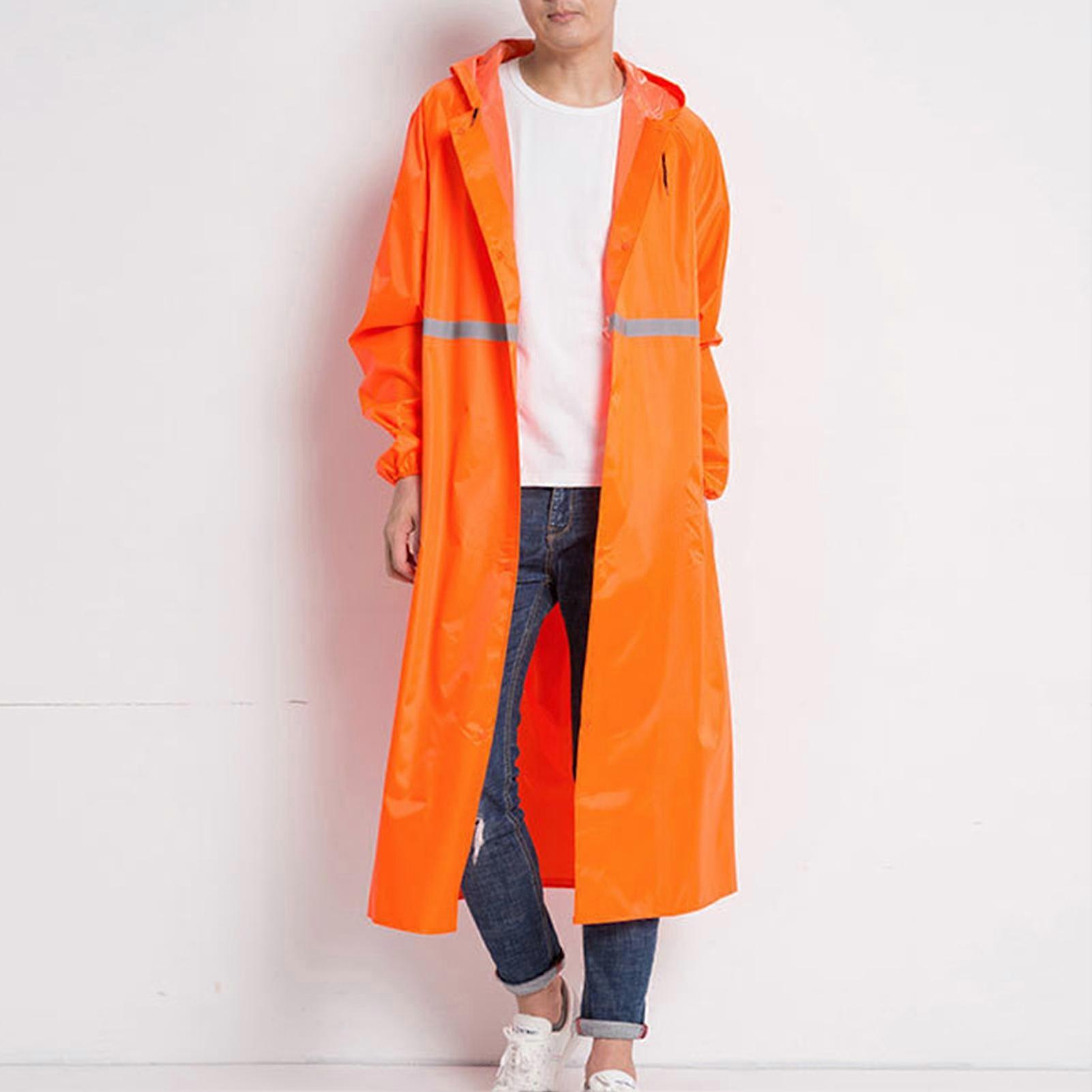 معطف مطر طويل سميكة عاكس معطف واق من المطر قابلة لإعادة الاستخدام المعطف للماء سترة مطر طويلة أنيقة للخارجية أسود L