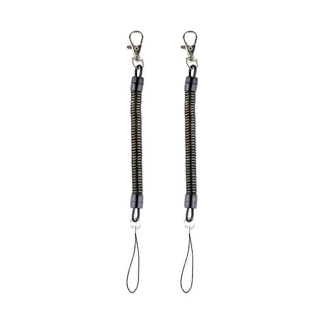 2pcs Keychain Spring Coil Elastic Cellphone Snap Hook Cord Retractable Rope (Black)