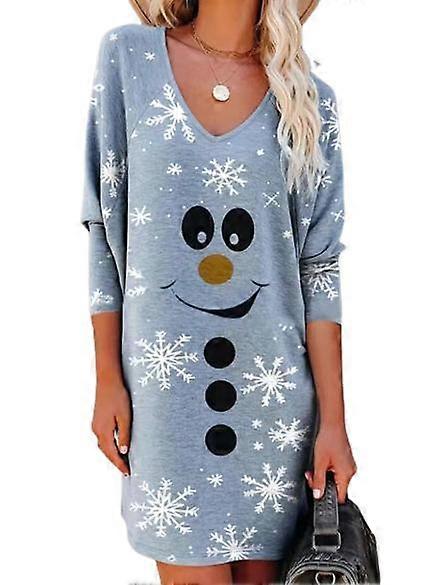 Christmas Snowflake Printed V Neck Dress Women Xmas Snowman Long Sleeve  Winter Mini Dresses | Fruugo NO