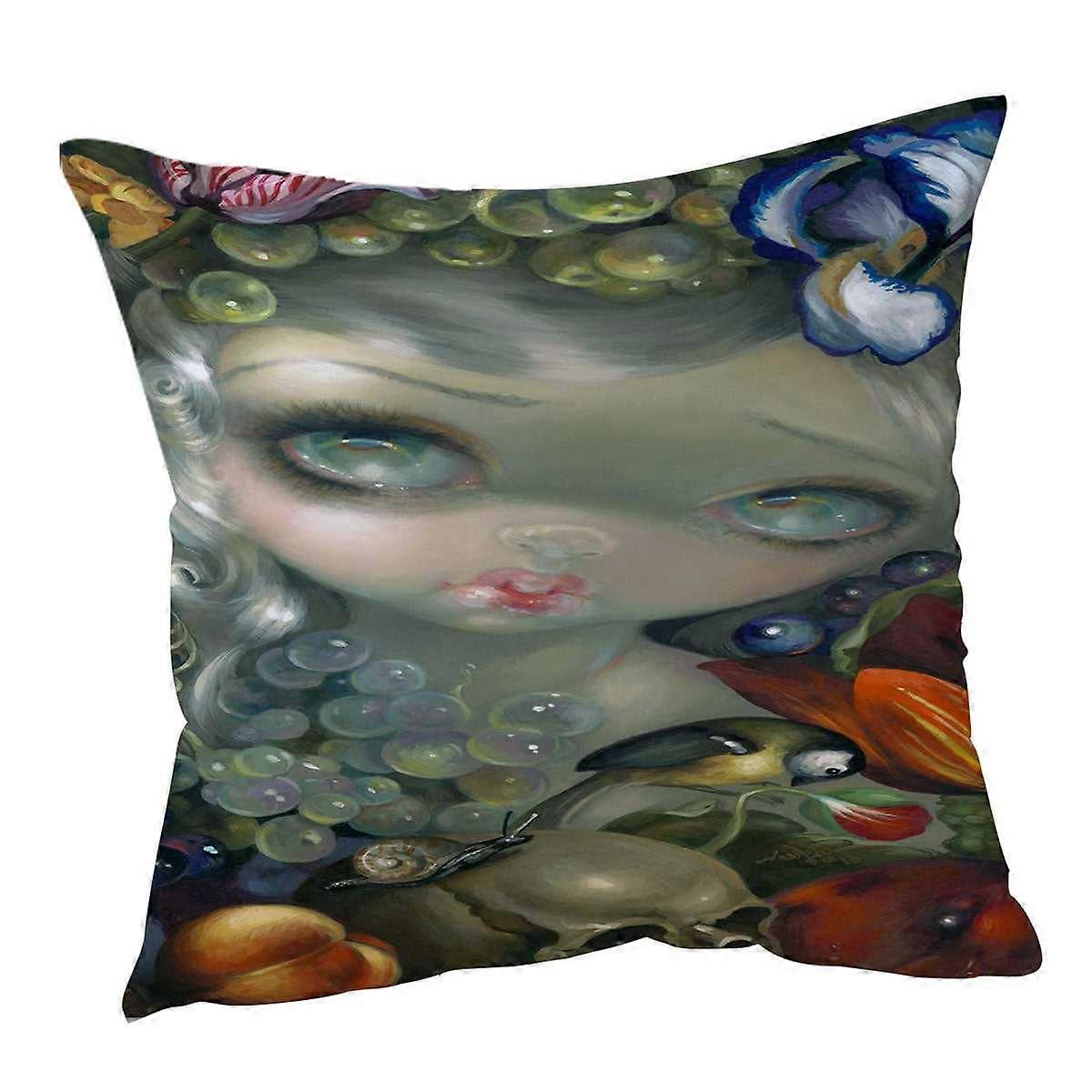Fine Art Painting Girl Snail and Skull Cushion Cover