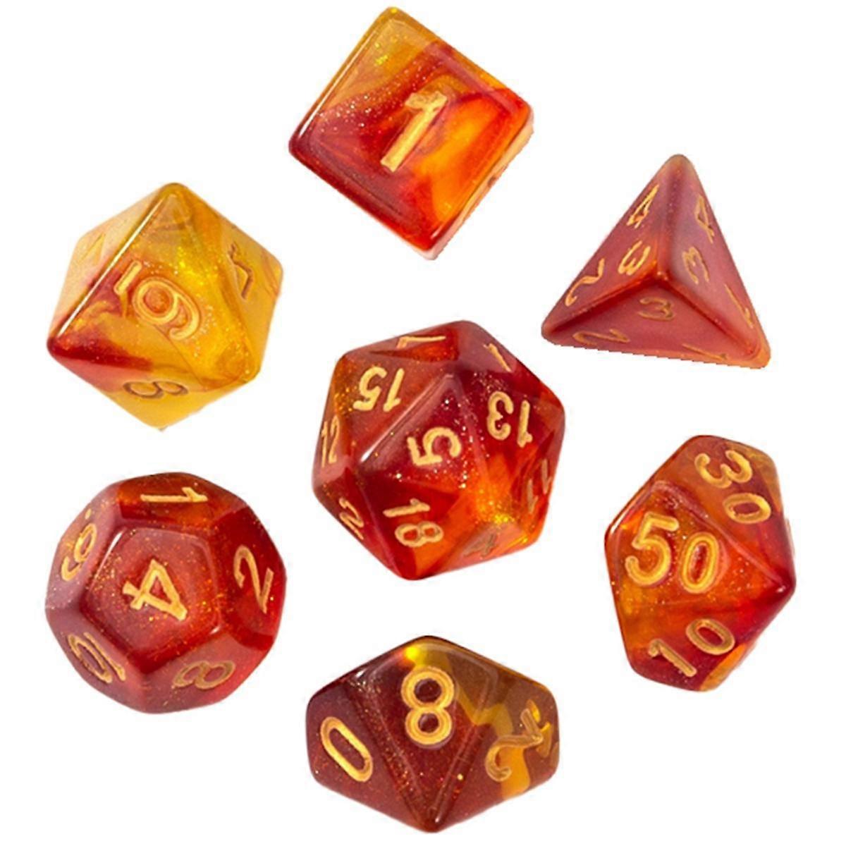 Rouge + Jaune Lot de 7 Dés Numériques Multicolores Multi-Facettes En Cours d’Exécution Jeu De Groupe Dés Colorés DND