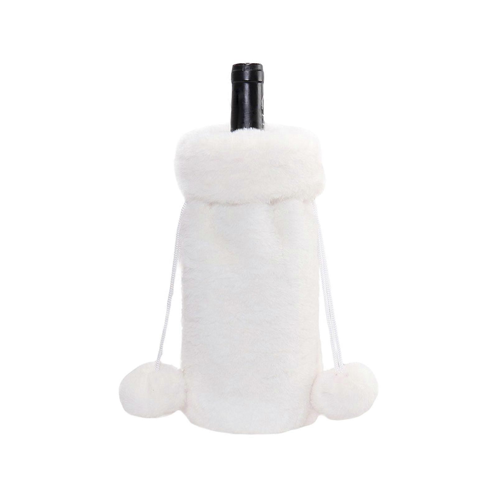 Plush Wine Bottle Cover Faux Fur Drawstring Wine Bottle Sleeve Washable Wine Bottle Sleeve with Fluffy Ball for Christmas Party Decoration