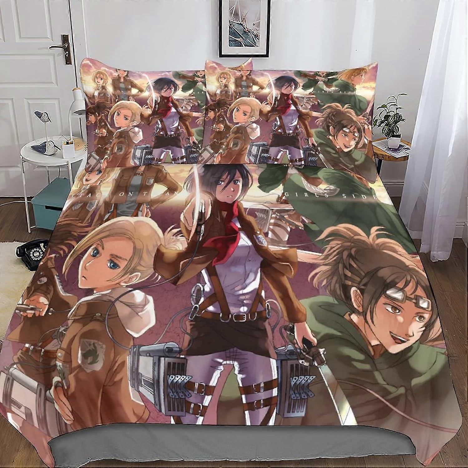 Attack on Titan Bedding Set with Duvet Cover 3D Microfiber Duvet Cover and Pillowcases with Zipper Closure 3 Pcs for Single or Double Bed
