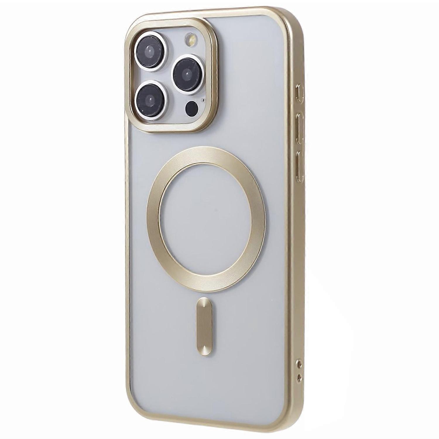 For iPhone 16 Pro Max Case Matte Electroplating Phone Cover Compatible with MagSafe - Yellow