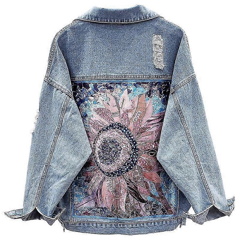 Blommig broderad jeansjacka Boho modejacka vinterjacka för kvinnor