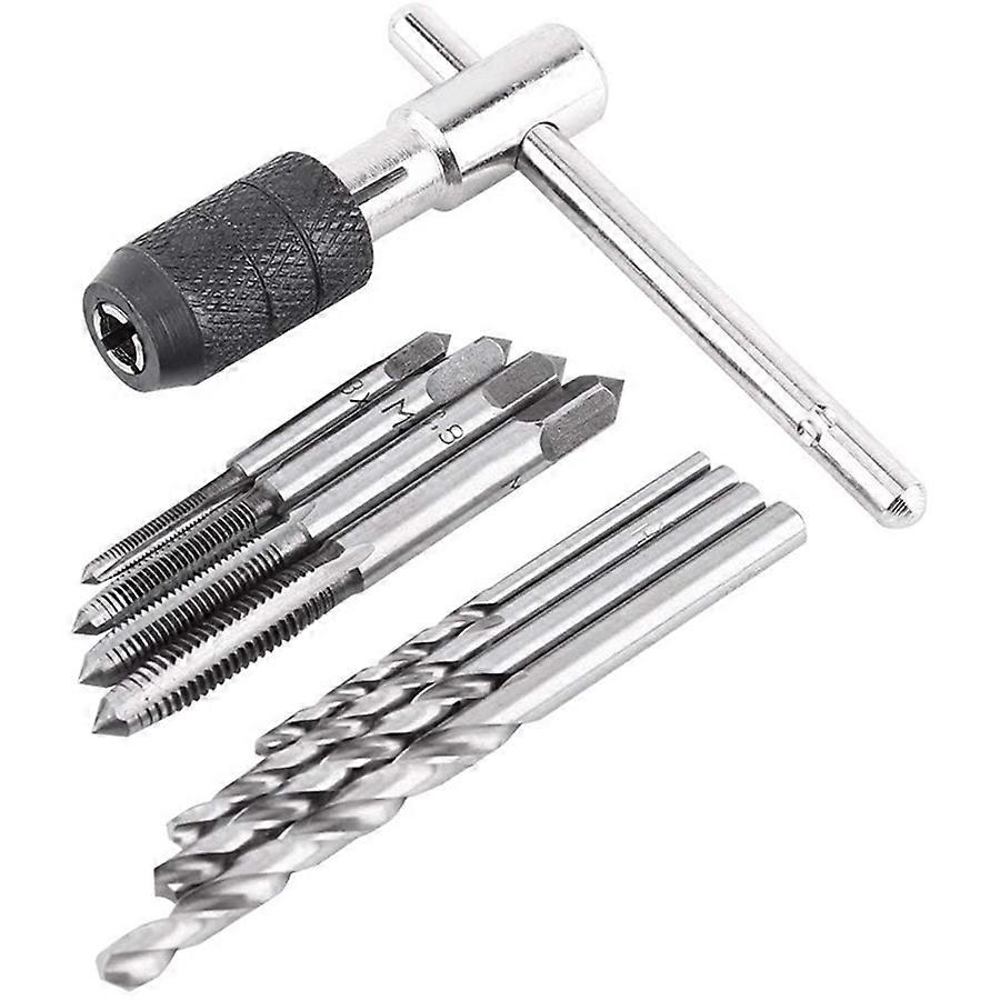 9Pcs Adjustable T-Handle Ratchet Tap Holder Wrench Tool Set with -M6 Screw Thread Metric Plug Tap a