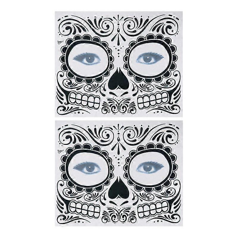 2pcs Temporary Skeleton Tattoos Day Of The Dead Supplies Waterproof Face Tattos For Halloween(T-007)