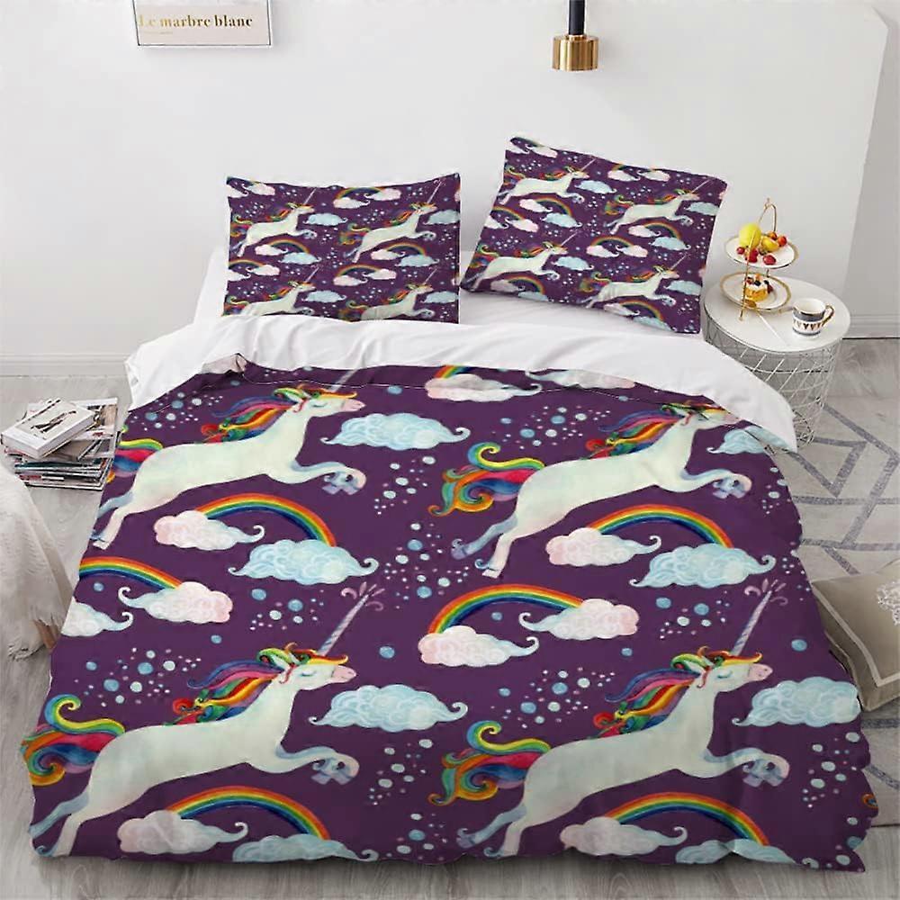 Poszwa na kołdrę 200x200 cm Jednorożec Cartoon Koń Komplet pościeli w kolorze Light and Soft 2 osoby z zamkiem błyskawicznym i 2 poszewkami na poduszki